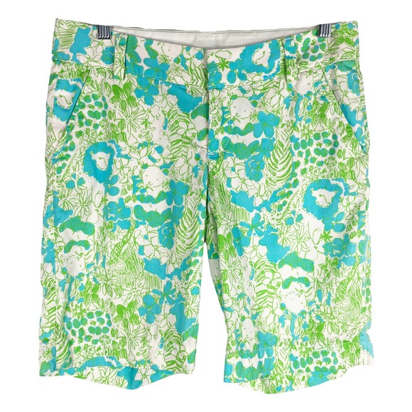Lilly Pulitzer Size 4 Shorts Green Blue Lions Cotton The Chipper Short 1448 - Picture 1 of 13